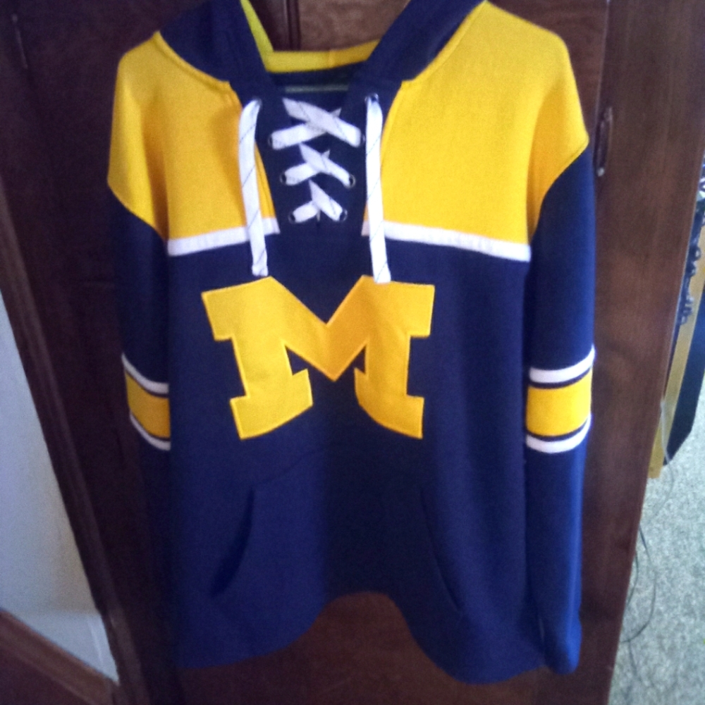 Michigan hoodie size large blue and gold